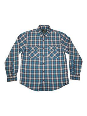 Woolrich Mens Medium Long Sleeve Button Up Shirt Aqua Plaid Under Arm Gusset